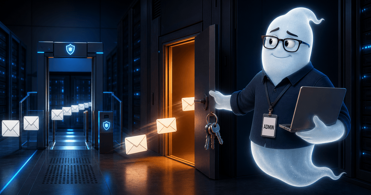 Un amministratore fantasma tiene aperta nel data center la porta accanto al security gate, mentre le e-mail passano direttamente nella casella di posta aggirando il filtro.